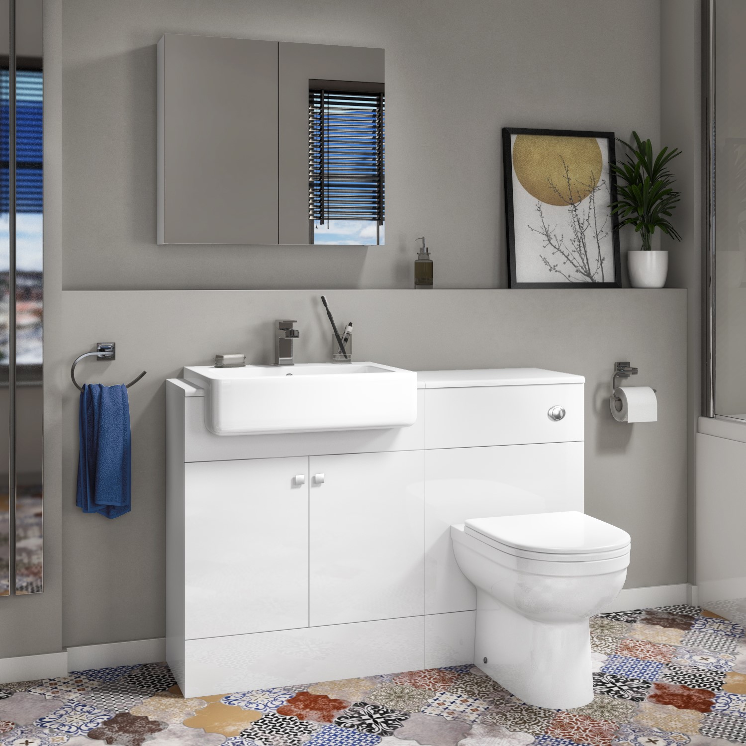 White Modern Select Toilet And Basin Combination Unit